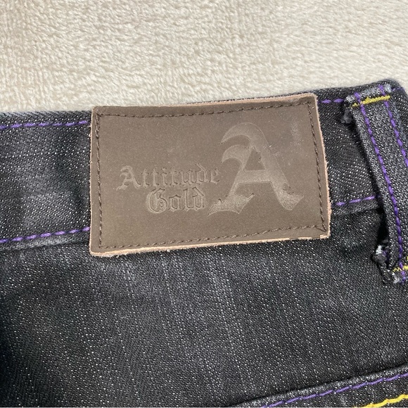 Attitude Gold Denim Jeans Women's 14 Purple Yellow Embroidered Purple Stitching - Picture 6 of 12